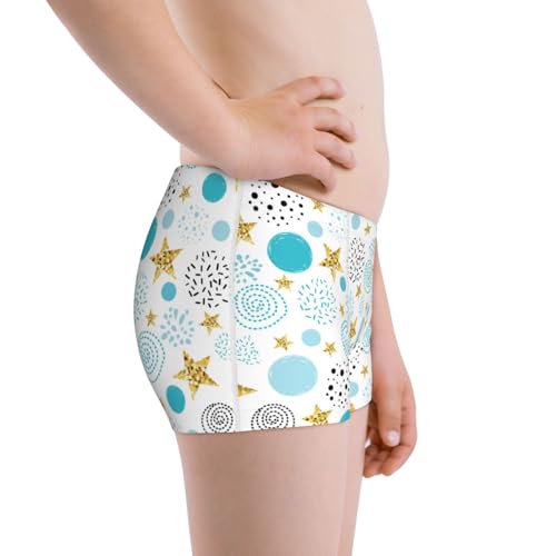 Boys' Cotton Boxer Brief Soft Underwear-Gold Stars Blue Dots2