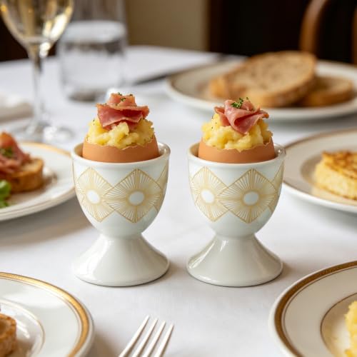 Image of Cinf Ceramic Egg Cups, Set of 2, Art Deco Boiled Egg Holders for Breakfast