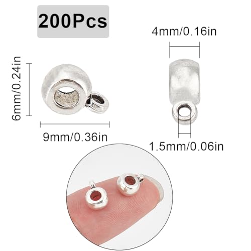 SUNNYCLUE 1 Box 200Pcs Silver Bail Tube Beads Links Bail Bead Antique Silver Alloy Metal Tibetan Style Connector Mini Charm Hanger Column Spacer Beads for jewellery Making Diy Craft Bracelet Necklace - Image 2