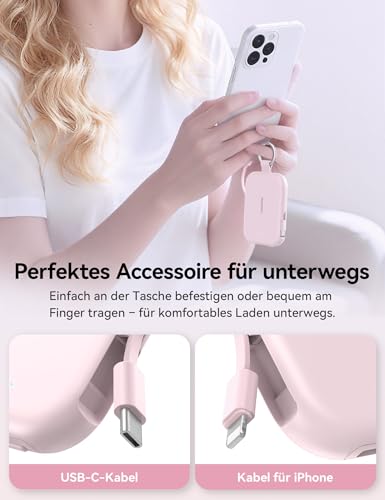 Batería externa de 5000 mAh RORRY con cable integrado en color rosa para móviles 4