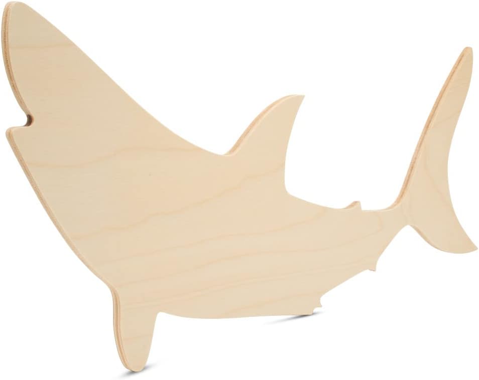 Unfinished Wooden Shark Cutout 17 inch, 5 Pcs Wooden Shapes for Crafts and Summer & Nautical Decor and Crafting, by Woodpeckers