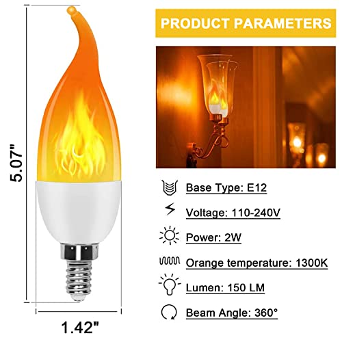 Kindeep Flame Light Bulbs, Valentines Decorations Led Flame Effect Light Bulbs, 3 Modes Fire Light Bulb, E12 Base Flickering Light Bulbs Candelabra Bulb For Halloween Outdoor Home Decoration 4 Pack #TOP4