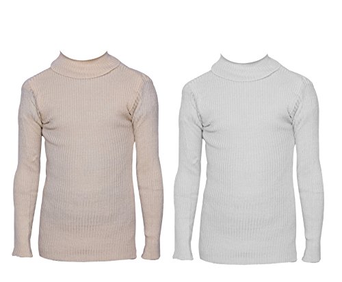 Image of IndiWeaves Boys Wollen Warm High Neck Full Sleeves T-Shirt /Inner /Skivvy for Winter (Pack of 2) Beige /White 6-7 Years 10110-0012-IW-P2-26