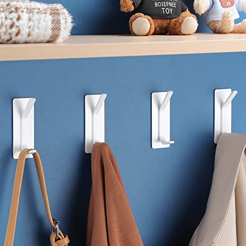 Image of YIGII Towel Hooks /Adhesive Hooks - Heavy Duty Wall Hooks Stainless Steel Robe /Coat Towel Hooks for Bathroom and Bedroom, White 4-Packs