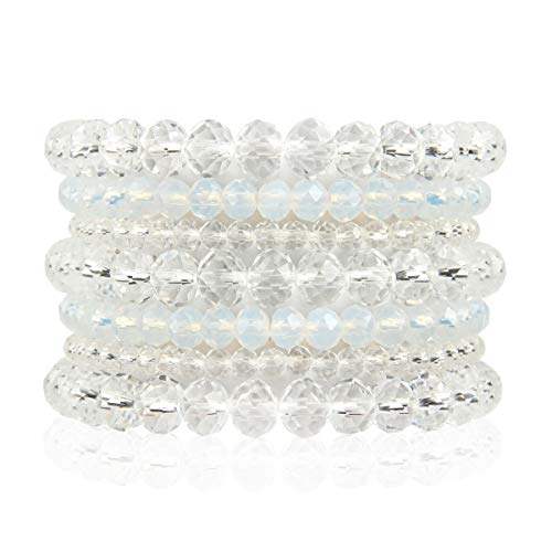 Riah Fashion Bohemian Multi-Layer Beaded Stacking Statement Bracelets - Versatile Stretch Strand Sparkly Crystal Beads Wrap Slip-On Cuff Bangle Set cover