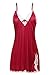 Ekouaer Women's Satin Lace Trim Slip Chemise Nightgown,Red,Small