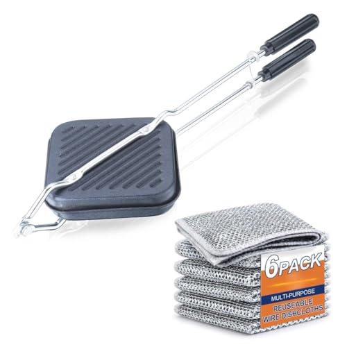 Image of Non-Stick Grill Sandwich Toaster & 6 Scrubber | Long-Lasting Double-Coating Non-Stick Layer | Sandwich Griller And Toaster | Easy-To-Use & Durable - Black
