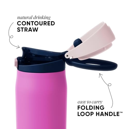 Image of Simple Modern Water Bottle with Straw & Handle | 24oz | Pink | Mesa Loop Insulated Water Bottle for School, Sports, Travel | Leak Proof, Stainless Steel | Fuchsia Mix