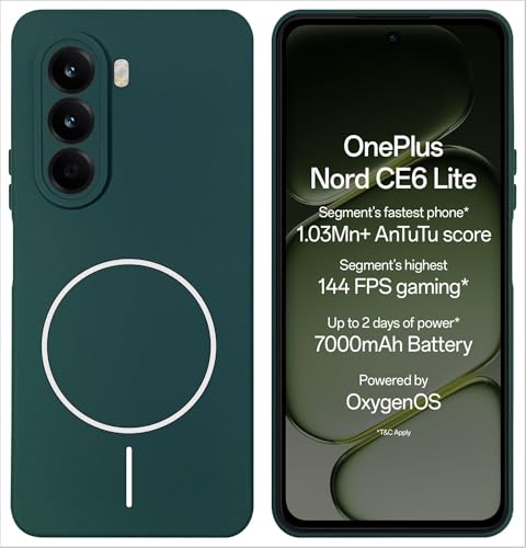 Image of Silicone Back Cover Case for OnePlus Nord CE6 Lite | Soft Micro-Fibre Lining Inside | Magsafe Print On Back Side Camera Protection Bump | Shockproof Case for (Green)