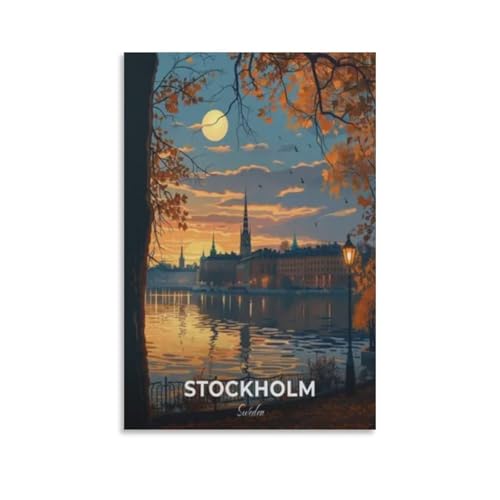 Stockholm Travel Poster Canvas Wall Art 08x12in