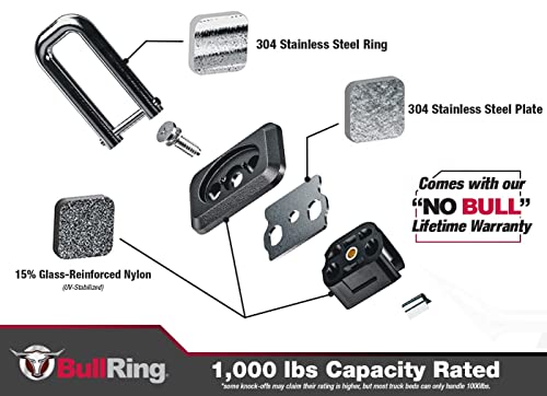 Bull Ring Flush Fit Retractable Truck Bed Tie Down Anchors Fits '14-19 Toyota Tundra Regular & Extended Cab, Sits Flush In The Rail Cap, 1,000 Lbs Rated Capacity, Easy Installation, 1 Pair #TOP5