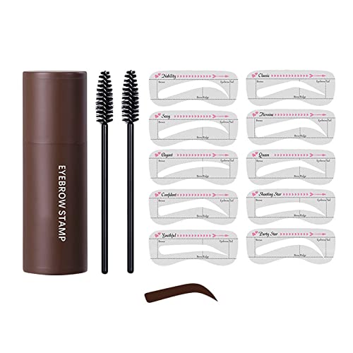 Sellos de Cejas,Kit de Sello de Cejas,Kit de Cejas Sello y Plantillas,Sello de Cejas Resistente al Agua,Kit de Estampado y Modelado de Cejas,con 10 Plantillas Reutilizables y 2 Pinceles,Marrón Oscuro Cover