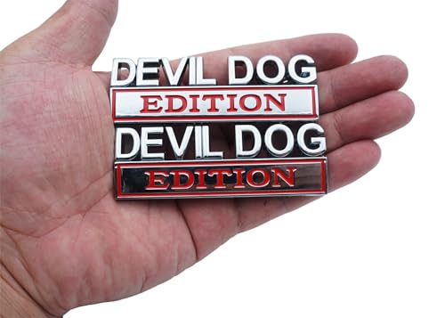 Image of Pair Set Devil Dog Edition Bumper Letters 3D Decal Emblems Badge Replacement for Universal Car, Truck, Rv, Boat (Silver Red)