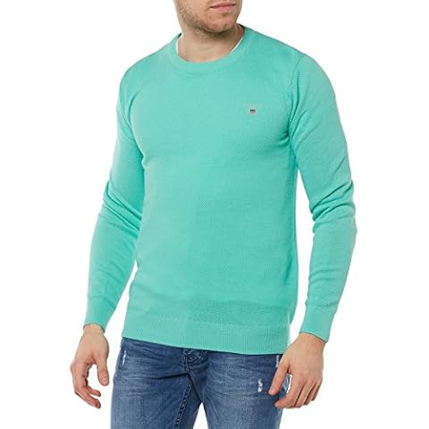 GANT Men's Cotton Pique Crew Sweater, Medium, Opal Green Cover