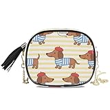 KLL Bonito patrón de perro salchicha con estilo romántico francés, bolsa lateral cruzada para mujer con correa ajustable de nailon, pequeña bolsa cruzada para teléfono, pasear al perro