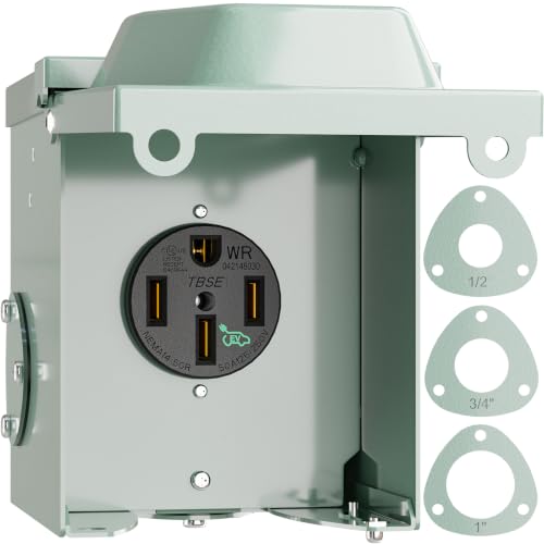 Image of BEBOBLY 50 Amp 125 /250 Volt EV Power Outlet Box, NEMA 14-50R EV Charging Receptacle Outlet, Lockable Enclosed Outdoor Plug, Electrical Receptacle Panel, Weatherproof Temporary Hookup for RV Camper Car