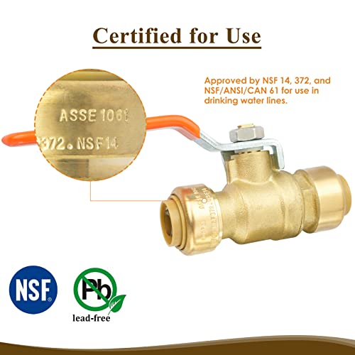 JUWO 3/4\" Shut Off Valve for PEX, Copper, CPVC Pipe, Push to Connect Ball Valve, Brass Plumbing Fitting with Upgraded Stiffener (2 Pack) - Thumbnail 5