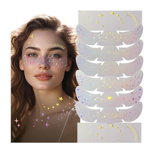 FloralGrace Sommersprossen Tattoo Glitter Olografico Camaleonte e Oro Glitter Resistenti all'Acqua e al Sudore Punti Glitter per Donne Stelline Carine Temporanee
