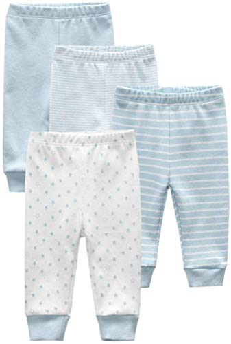 Kiddiezoom Pack de 4 pantalones de chándal unisex para bebé, azul claro, 3 meses