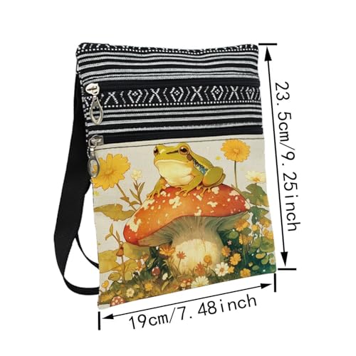 Mushroom Frog Messenger Bag Small Ethnic Pattern Printed Adjustable Strap Crossbody Zipper Bag Mushroom Frog Phone Bag Wallet Cute Shoulder Handbag for Women Friends -32