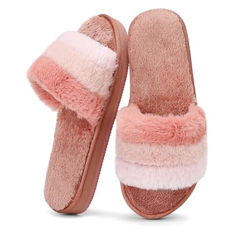 Nihaoya House Shoes for Women Bedroom Slippers Fashion One Band Lightweight Non-Slip Winter Slippers Fur Lined Pink 9 Female Cover