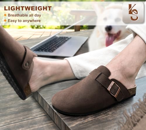 Image of KEMISANT Men Clogs-Comfortable Suede Mules Slippers Sandals Nurse Potato Shoes Unisex-Cushioned Cork-Footbed