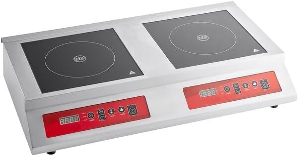 Miniatura 1 de Placa de cocción de doble inducción, acero inoxidable, 3600W, rojo, 29.5x17x5.75 pulgadas, control digital, 9 niveles de potencia, temporizador,