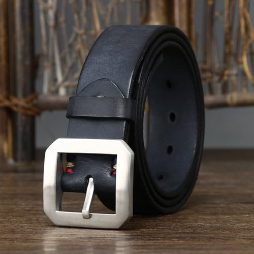5mm Thicken Matte Genuine Cowhide Leather Belt for Men, Stainless Steel Square Buckle, Versatile Vintage Strap for Jeans(115cm/45, Black)3