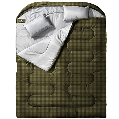 Image of MEREZA Double Sleeping Bag for Adults Mens with Pillow, XL Queen Size Two Person Sleeping Bag for All Season Camping Hiking Backpacking 2 Person Sleeping Bags for Cold Weather & Warm