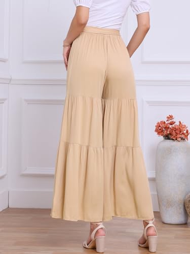 Image of Allegra K Women's 2026 Summer Wide Leg Palazzo Pants High Waisted Flowy Trendy Casual Lounge Boho Beach Ruffles Trousers