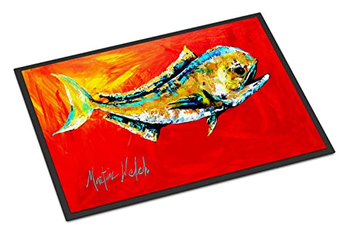 Caroline's Treasures MW1156MAT Danny Dolphin Fish Doormat 18x27 Front Door Mat Indoor Outdoor Rugs for Entryway, Non Slip Washable Low Pile, 18H X 27W