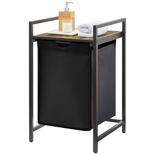 Lifewit Wäschekorb mit Ablage, 69L Wäschesammler mit Ablage und herausziehbaren Säcken, Wäschesortierer Schmutzwäschebehälter für Waschküche, Badezimmer, Schlafsaal, Schwarz