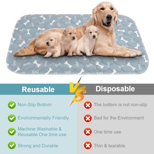 Aomig Waschbare Welpen-Trainingspads 2Pcs Haustier-Urinunterlage Welpenunterlagen Wiederverwendbare Hundetrainingspads Hunde Katzen Meerschweinchen Welpen Altere Inkontinente Hunde (Grau Bone,40*60cm)