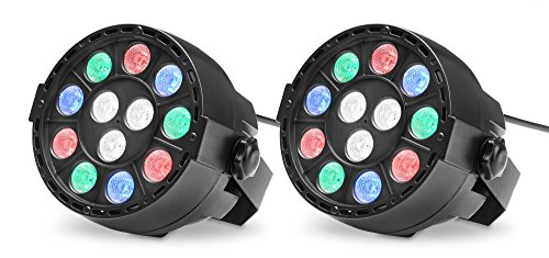 2x Showlite SPS-121 LED Smart Party Spot (3 rote, 3 grüne, 3 blaue und 3 weiße LEDs mit je 1 Watt Leistung, DMX-Betrieb möglich, klein, kompakt & leistungsstark, leiser Lüfter) Schwarz