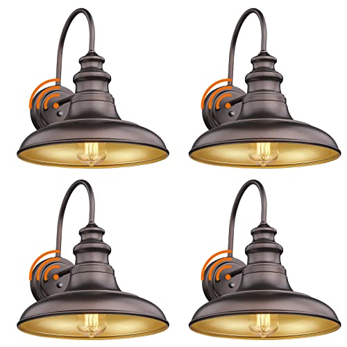 Dusk To Dawn Sensor Outdoor Barn Light Fixture Outdoor Wall Sconce Farmhouse Wall Mount Lights Exterior Gooseneck Light Fixture Bronze Finish Industrial Wall Lantern For Porch, Entryways, 4 Pack #TOP28
