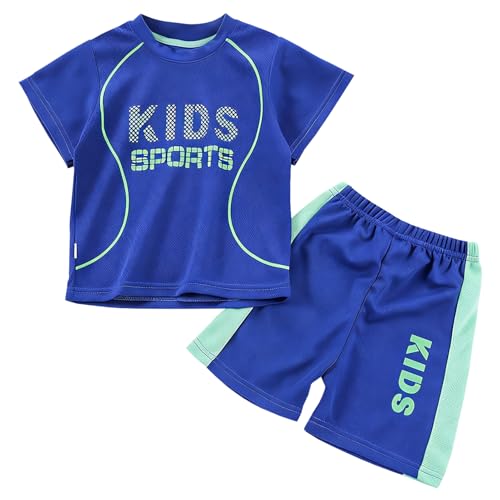 Amur Leopard Enfant Garçon Survêtement Fille Ensemble Jogging à Séchage Rapide Sportswear 2pcs T-shirt à Manches Courtes + Shorts, Bleu, 160/12-13 Ans