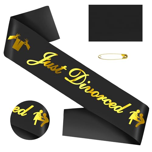 Generic Just Divorced Sash with Gold Foil, Black Divorce Party Sash, Finally Divorced Sash for Finally Done, Funny Divorced Gifts for Women, Break Up Gift for Her, Divorce Party Decorations Supplies