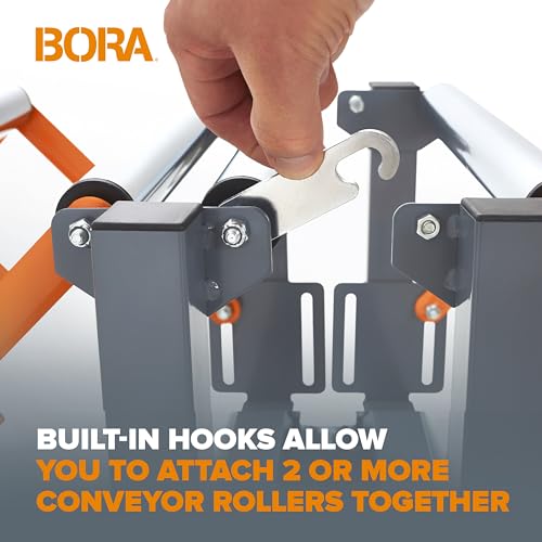 Bora Portamate Adjustable Conveyor Roller Stand Infeed / Outfeed Support Expandable Gravity Conveyor 300 lbs. Weight Capacity Locking Swivel Castor Wheels PM-2700