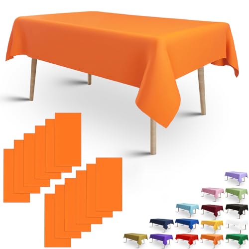 FULDGAENR Orange Plastic Tablecloth, Disposable Orange Table Cloths Plastic 54x108 Inch Size for 6-8 Foot Rectangle Table Indoor/Outdoor Parties Birthdays Weddings Anniversary - 1 Pack
