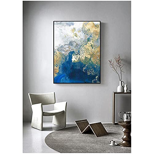 Toile Or Bleu Abstrait Moderne 60x90cm pour décoration salon