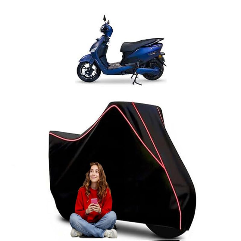 Image of Optima Scooty Bike Cover Water Resistant Outdoor Use Universal Fit Scooters Motorcycles Heavy Duty UV Protection Dust Rain Scratch Resistant Elastic Bottom Black Blue Piping