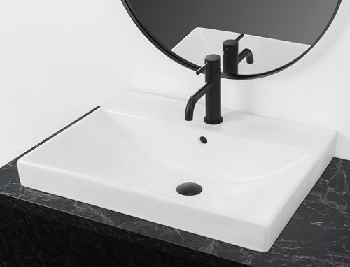 Rea Einbauwaschbecken Mandy, Waschtisch Handwaschbecken Bad Waschschale Waschbecken für Badezimmer aus Keramik (Weiß)