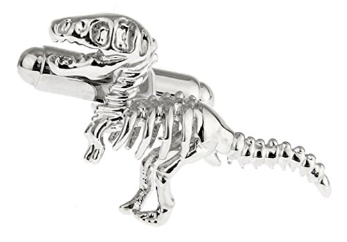 MRCUFF Dinosaur Tyrannosaurus Rex Skeleton Fossil Pair of Cufflinks in a Presentation Gift Box & Polish Cloth