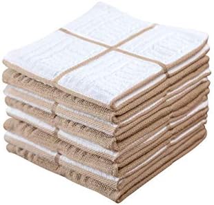 Sticky Toffee 100% Cotton Terry Tea Towel - Pack of 4, Grey Plain & Stripe Pattern | Kitchen Hand Cloth Set | Absorbent, Strong, Quick Dry & Machine Washable | Home & Kitchen Accessories