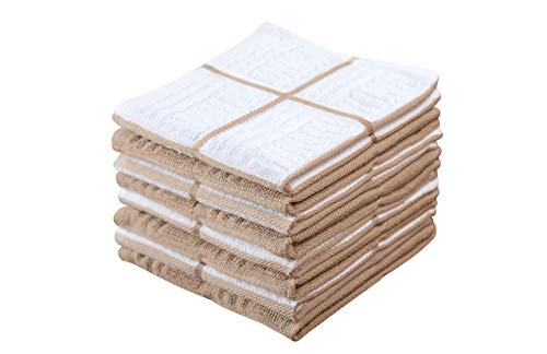 Sticky Toffee Cotton Dishcloths Set of 8 – 12x12 in Tan and White Dish Towels, Reusable and Absorbent Tea Towels for Cleaning or Drying, Oeko-Tex Cotton