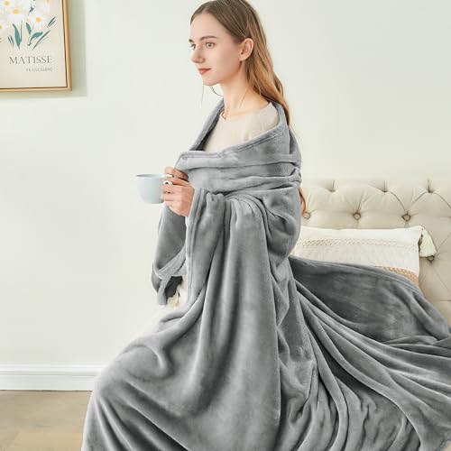Image of BEDELITE Fleece Blanket Grey Throw Blanket for Couch & Bed, Luxury Plush Cozy Fuzzy Blanket 50 inch x 70 inch, Super Soft Warm Lightweight Fall Throw Blanket for Travel Camping