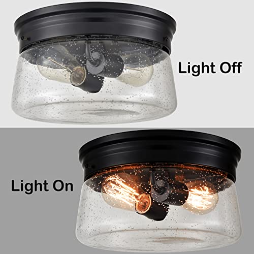 Teenyo Farmhouse Black Flush Mount Ceiling Light Modern 11 Inches 2-Light Seeded Glass Ceiling Light Fixtures For Hallway, Bedroom, Laundry Room, Kitchen, Porch #TOP6