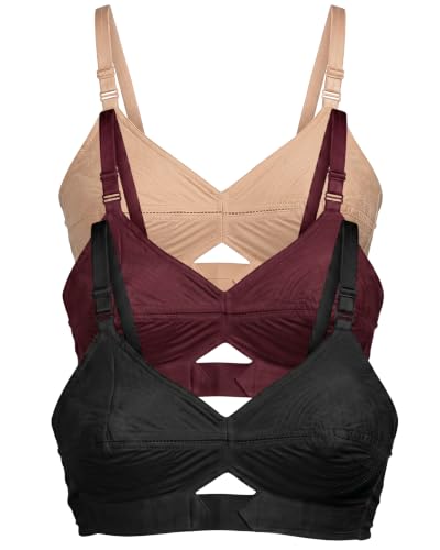 Image of Brida Kavya Xtra Soft Cotton Round Stitch Bra for Women | Full Coverage | Non-Padded | Wireless | Double Layer Support | Heavy Bust | Combo Pack | Colours May Vary