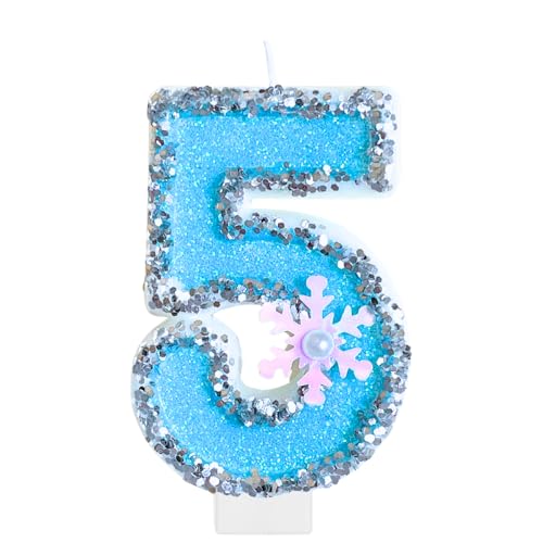 Frozen Birthday Number Candles for Cake, Blue Number 5 Candle, 5t...