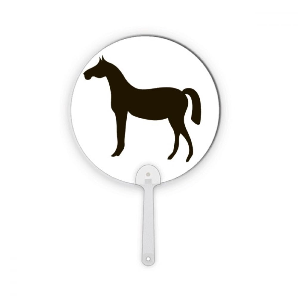 Éventail rond en plastique avec motif cheval noir pour l'été